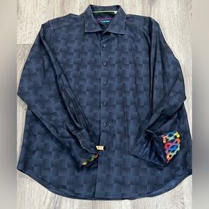 Robert Graham XL Exclusive Flip Cuff Navy Geo Neon Dry Cleaned Button Shirt